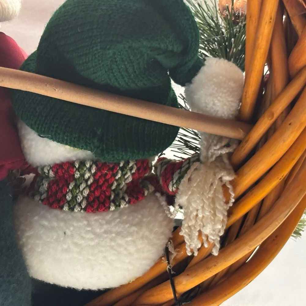 Vintage Festive Santa and Snowman Holiday Wreath